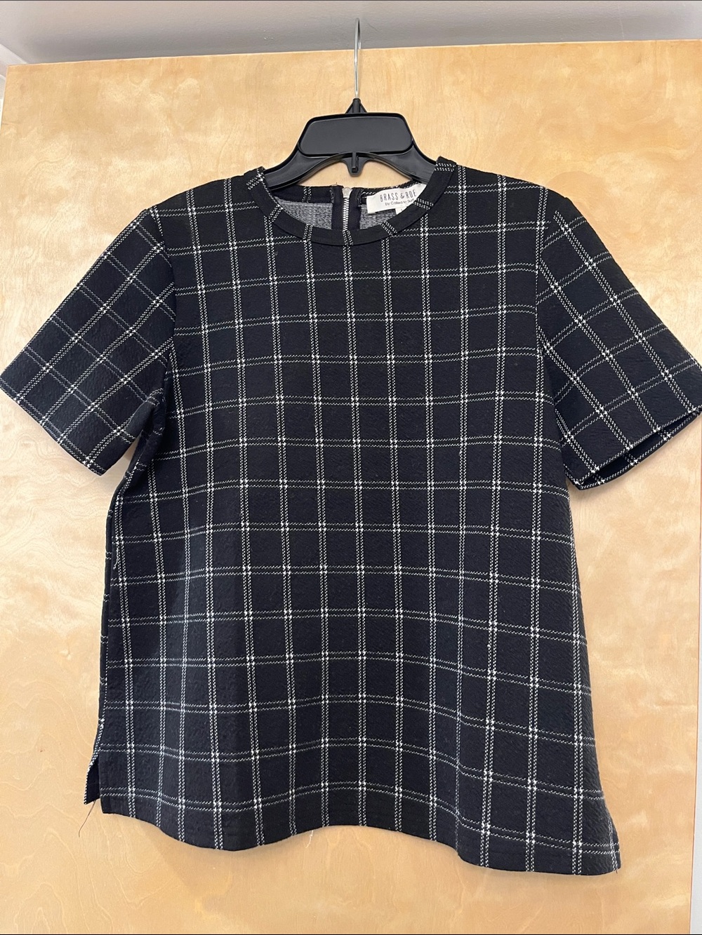 Black Windowpane Short-Sleeve Blouse by Brass & Roe